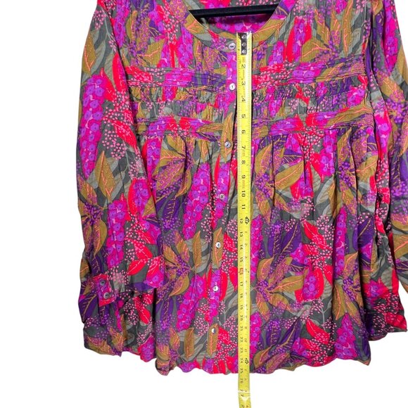 Caffe Marrakesh Peasant Tunic Top Smocked Boho Womens XL Floral Colorful Vibrant - Picture 10 of 10